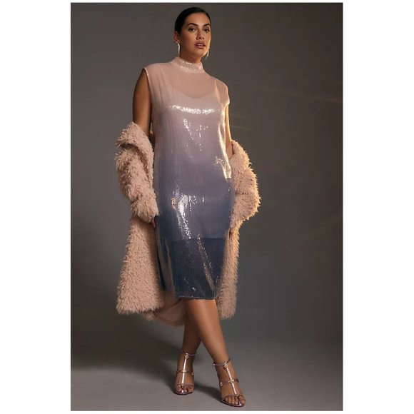 ANTHROPOLOGIE | Ombre Sequin Cap-Sleeve Mock Neck Midi Dress | NWT - Picture 5 of 7